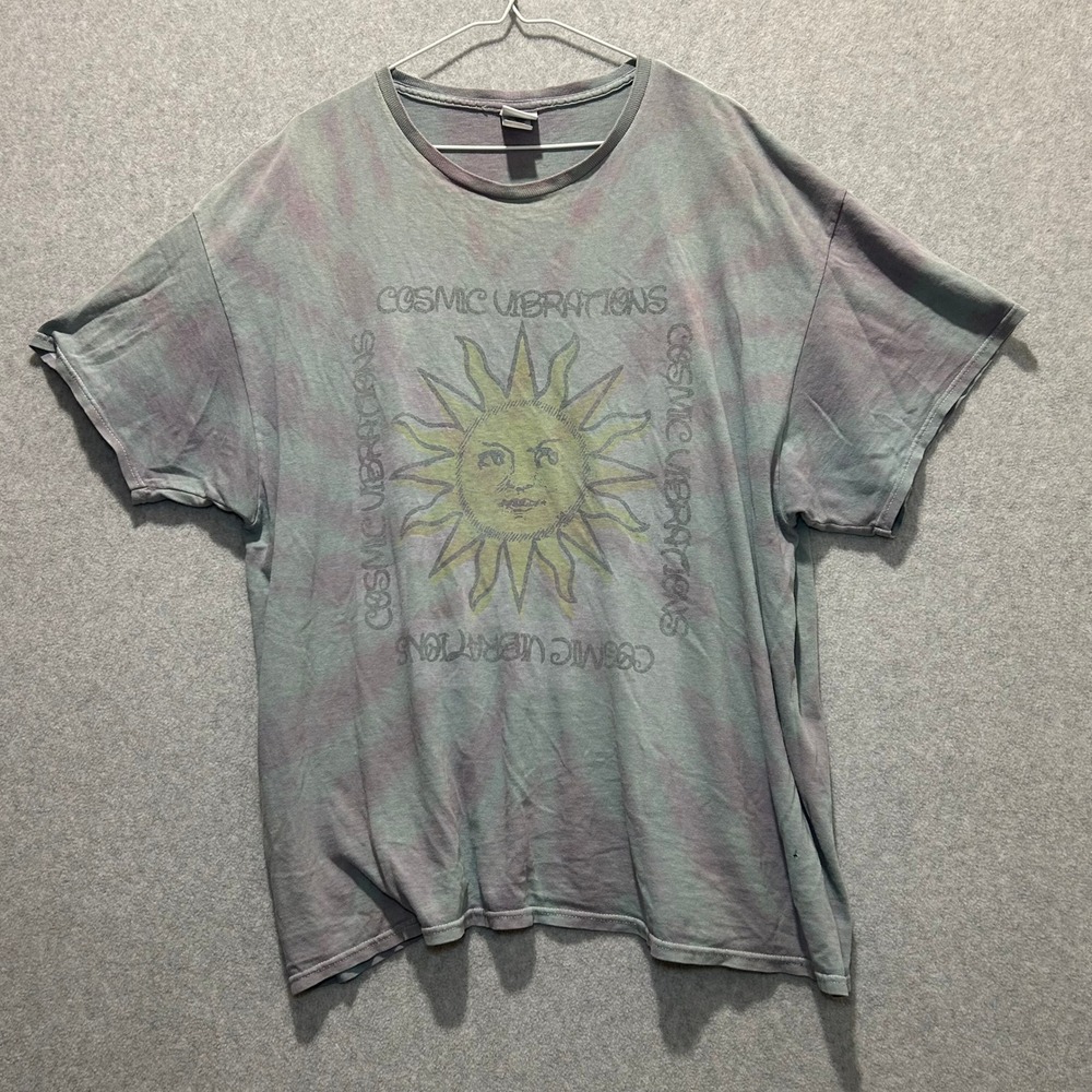Junk Food Tees Gray Retro Cosmic Vibrations Graphic Tie Dye T-Shirt XL